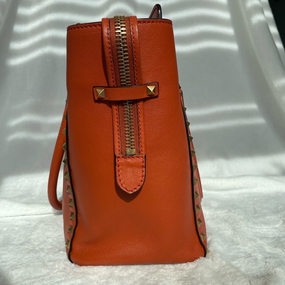 Valentino Vitello Orange Rockstud Double Handle Tote Orange Shoulder Bag - Picture 6 of 10